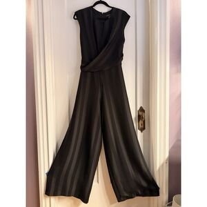 Maggy London Women's Elegant Black Striped Sleeveless Wide Leg Jumpsuit Size 14